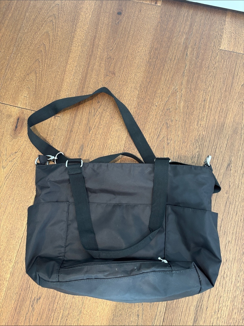 Black Men's Nylon Messenger Tote Bag with Adjustable Shoulder Strap